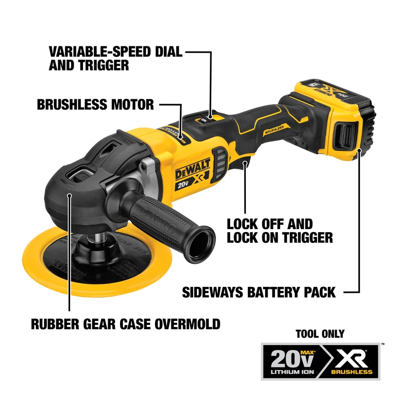 DeWalt 20V MAX XR Cordless 7 in. Rotary Polisher Bare Tool 20 volt 2200 rpm 2 DeWalt 20V MAX XR Cordless 7 in. Rotary Polisher Bare Tool 20 volt 2200 rpm - Image 2