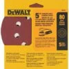 DEWALT DW4301 5-Inch 8 Hole 80 Grit Hook and Loop Random Orbit Sandpaper (5-Pack)