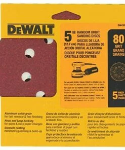 DEWALT DW4301 5-Inch 8 Hole 80 Grit Hook and Loop Random Orbit Sandpaper (5-Pack)