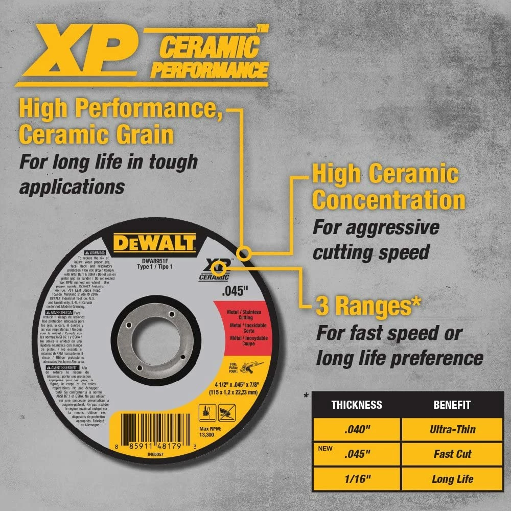 DEWALT DWA8951F T1 XP CER Fast Cut-Off Wheel, 4-1/2" x 0.045" x 7/8" 2 DEWALT DWA8951F T1 XP CER Fast Cut-Off Wheel, 4-1/2" x 0.045" x 7/8" - Image 2