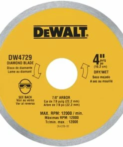 DEWALT DW4729 4-Inch Continuous Rim Diamond Saw Blade with 7/8-Inch Arbor for Tile