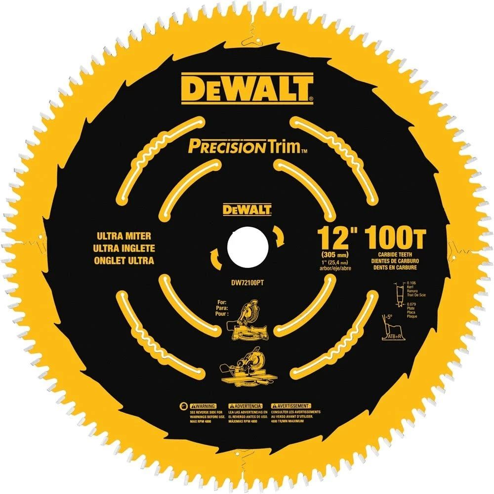 DEWALT 12-Inch Miter Saw Blade, Crosscutting, 100-Tooth (DW72100PT) 1 DEWALT 12-Inch Miter Saw Blade, Crosscutting, 100-Tooth (DW72100PT)