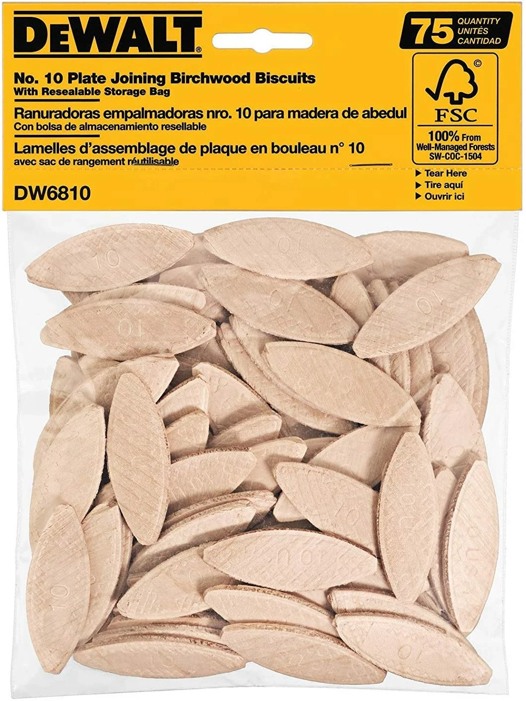 DEWALT DW6810 No. 10 Size Joining Biscuits. Sold as 3 Pack, 225 Pieces Total 3 DEWALT DW6810 No. 10 Size Joining Biscuits. Sold as 3 Pack, 225 Pieces Total - Image 3