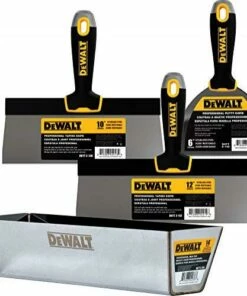 DEWALT Stainless Steel Taping Knife & Mud Pan Set + FREE BONUS 6" Soft Grip Putty Knife | 10/12" Blades + 14" Mud Pan | Soft