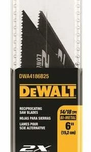 DeWALT DWA4186B25 Reciprocating Saw Blade 14/18 TPI Bi-Metal