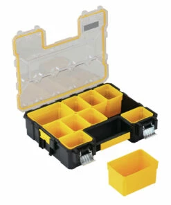 DeWalt DWST14825 14 in. x 17-1/2 in. x 4-1/2 in. Deep Pro Organizer with Metal Latch - Yellow/Clear/Black