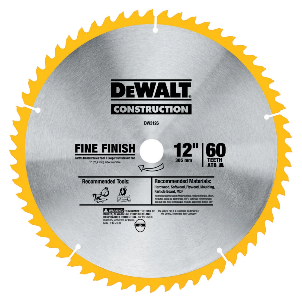 DeWalt 12 in. 60T Fine Finish Saw Blade, Series 20 1 DeWalt 12 in. 60T Fine Finish Saw Blade, Series 20