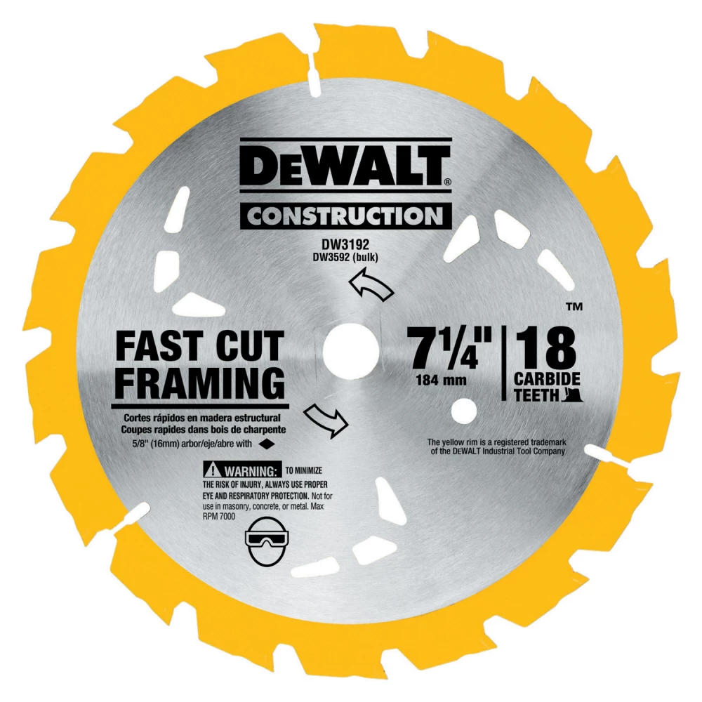 DeWalt 7-1/4 in. 18T Carbide Thin Kerf Circular Saw Blade 1 DeWalt 7-1/4 in. 18T Carbide Thin Kerf Circular Saw Blade