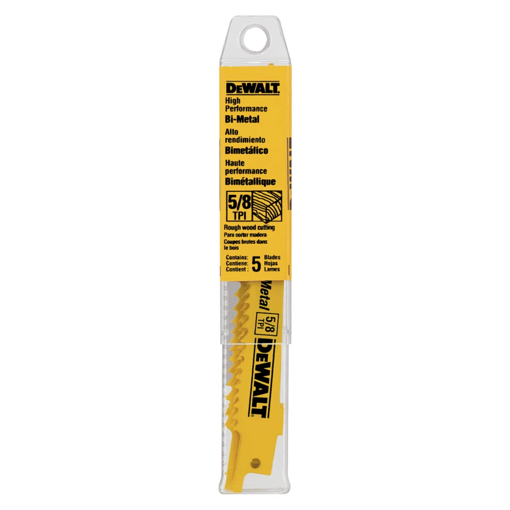 DeWalt 12 in. 5/8TPI Taper Back Bi-Metal Reciprocating Saw Blade, 5 pk. 1 DeWalt 12 in. 5/8TPI Taper Back Bi-Metal Reciprocating Saw Blade, 5 pk.